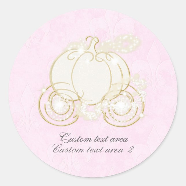 Cinderella Pink & Gold Princess Carriage Gefallen Runder Aufkleber (Vorderseite)