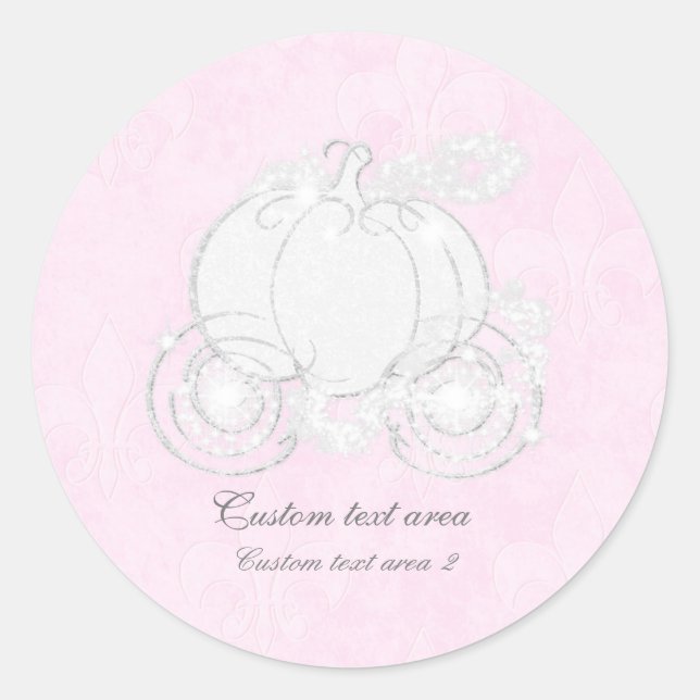 Cinderella Pink & Silver Princess Carriage Gefalle Runder Aufkleber (Vorderseite)