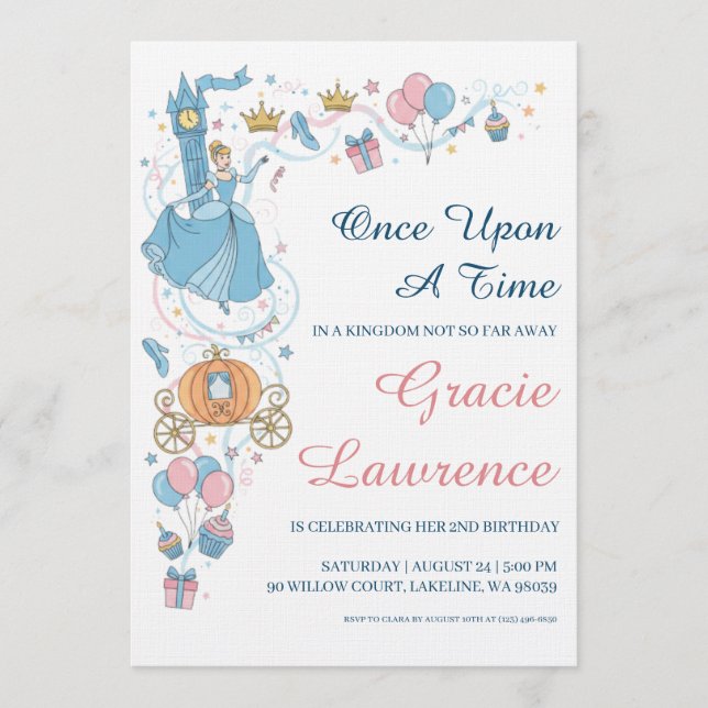 Cinderella princess birthday invitations einladung (Vorderseite)