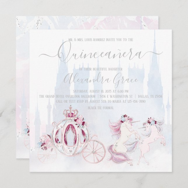 Cinderella Princess Fairy Tale Quinceanera Einladung (Vorne/Hinten)
