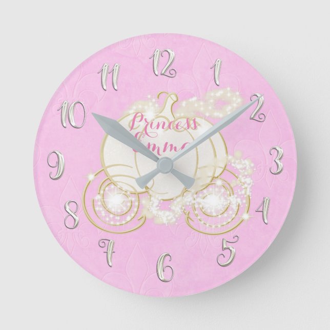 Cinderella Princess Sparkriage Pink Custom Runde Wanduhr (Vorderseite)