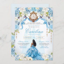 Cinderella Quinceañera Blue Gold Luxus Geburtstag Einladung