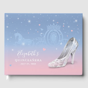Cinderella Shoe Light Blue und Pink Quinceañera Gästebuch