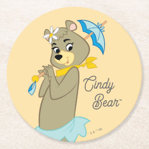 Cindy Bear Holding Parasol Runder Pappuntersetzer