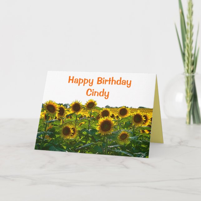 Cindy Happy Birthday Sonnenblumenfeld Karte (Vorderseite)