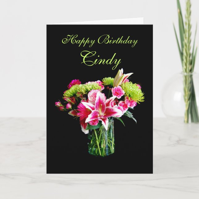 Cindy Happy Birthday, Stargazer Lily Bouquet Karte (Vorderseite)