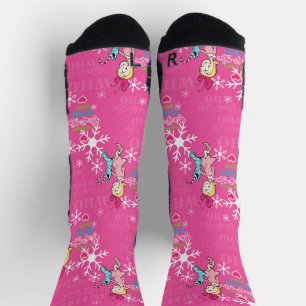 Cindy-Lou Who Good Pink Snowflake Muster Socken