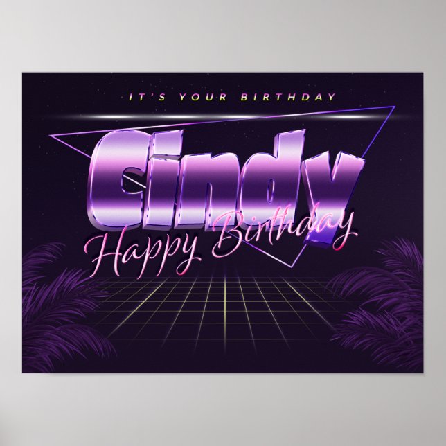 Cindy Name Vorname lila retro Poster geburtstag (Vorne)