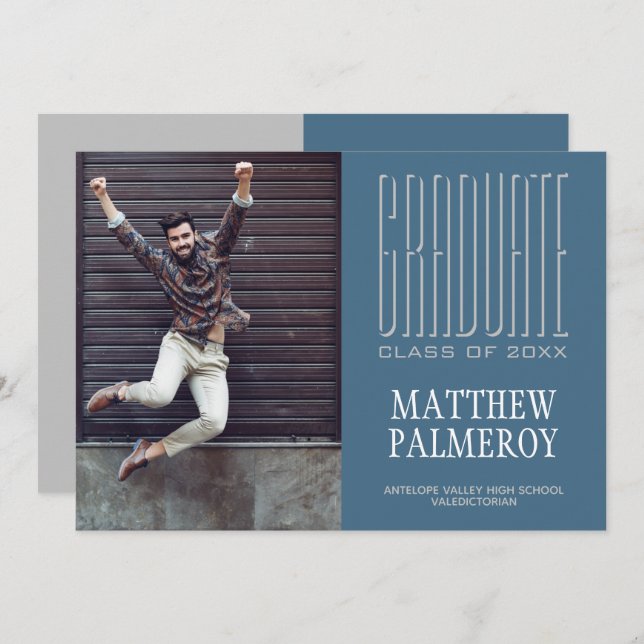 Cinema Letting Foto Aquamarin Graduate Ankündigung (Vorne/Hinten)