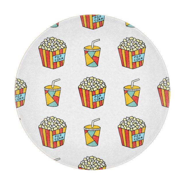 Cinema Snacks: Vintages Doodle-Muster Schneidebrett (Vorderseite)