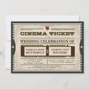 Cinema Ticket - Einladung zur Hochzeit auf Grau