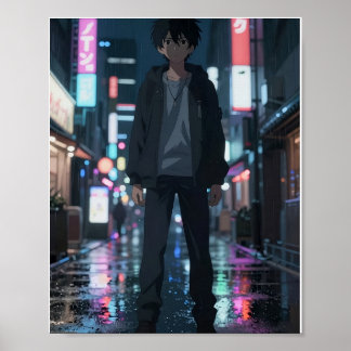 Cinematic Anime Neon-Stadtplakat  Poster