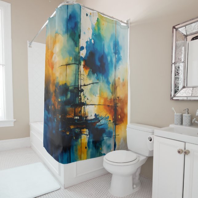 Cinematic Art | Modernes Blau und Orange Duschvorhang (Beispiel)