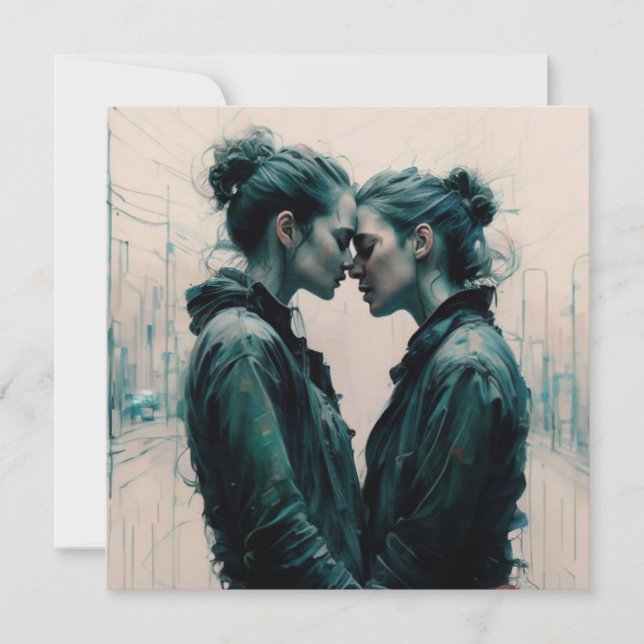 Cinematic Lesbian Couple Scribbles Feiertagskarte (Vorderseite)