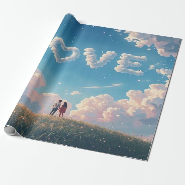 Cinematic "Love" in the Sky & Couple Sunset Scene Geschenkpapier (Ungerollt)