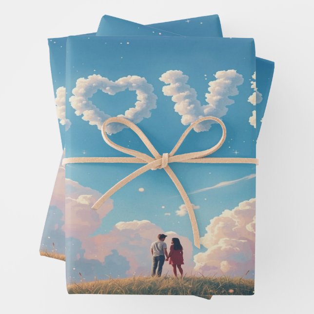 Cinematic "Love" in the Sky & Couple Sunset Scene Geschenkpapier Set (Beispiel)