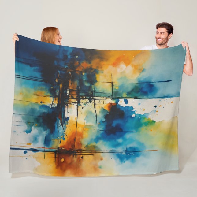 Cinematic Watercolor Art | Blau und Orange Modern Fleecedecke (Beispiel)