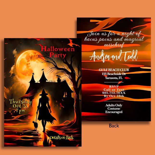 Cinematisches Halloween-Party der Hexe und der Kat Einladung (Von Creator hochgeladen)