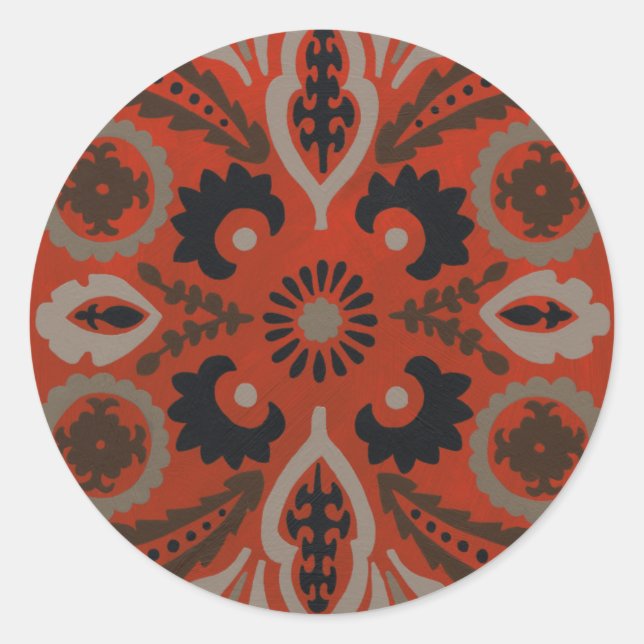 Cinnabar Suzani II Runder Aufkleber (Vorderseite)