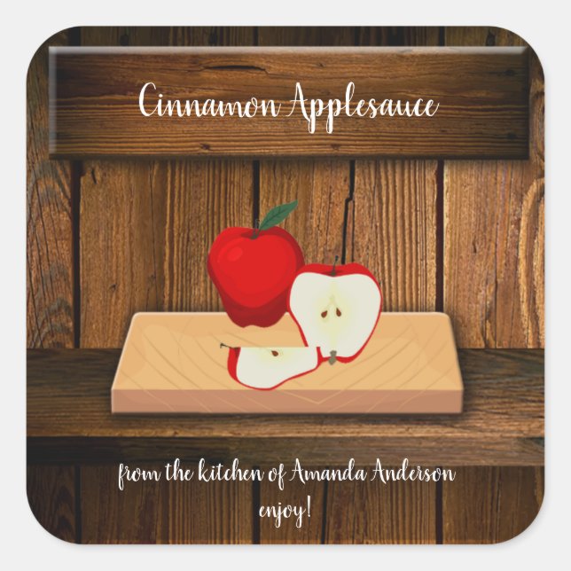 Cinnamon Applesauce Sq Canning Label Quadratischer Aufkleber (Vorderseite)