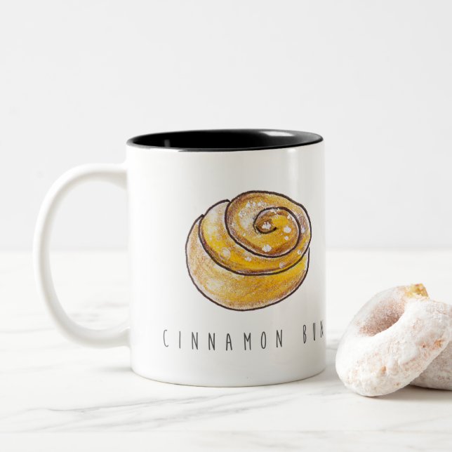 Cinnamon Buns Cinnamon Rolls Coffee Fika Zweifarbige Tasse (Mit Donut)