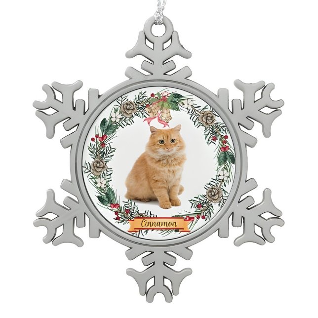 Cinnamon Cat Photo Personalized Snowflake Christma Schneeflocken Zinn-Ornament (Von Creator hochgeladen)