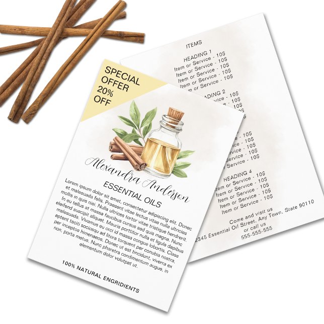 Cinnamon Essential Oils Aquarell Flyer (Cinnamon Essential Oils Watercolor Floral Flyer)