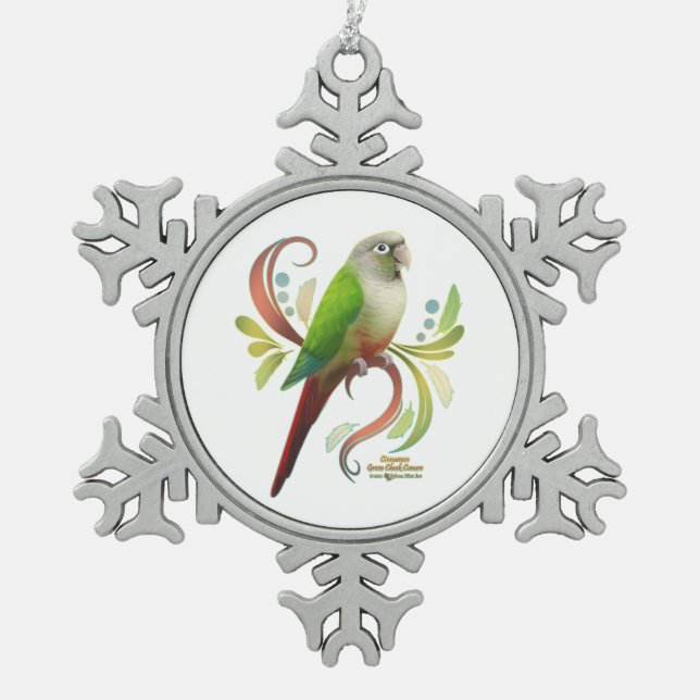 Cinnamon Green Cheek Conture Schneeflocken Zinn-Ornament (Vorderseite)