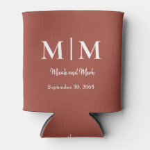 Cinnamon Monogram & Names Wedding Can Cooler