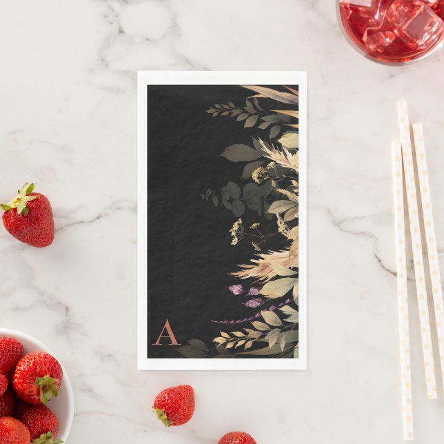 Cinnamon Monogramm Fall Foliage Black Serviette (Beispiel)