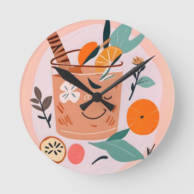 Cinnamon & Orange Cocktail Runde Wanduhr (Vorderseite)