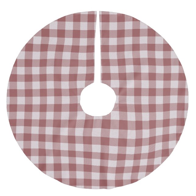 Cinnamon Red Gingham Kariert Polyester Weihnachtsbaumdecke (Vorderseite)