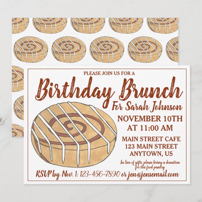 Cinnamon Roll Bun Pastry Birthday Party Brunch Einladung (Vorne/Hinten)