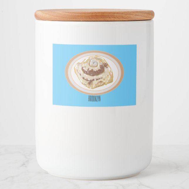 Cinnamon Rolle Cartoon Illustration Lebensmitteletikett (Vorderseite)
