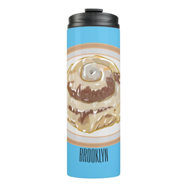 Cinnamon Rolle Cartoon Illustration Thermosbecher (Vorderseite)