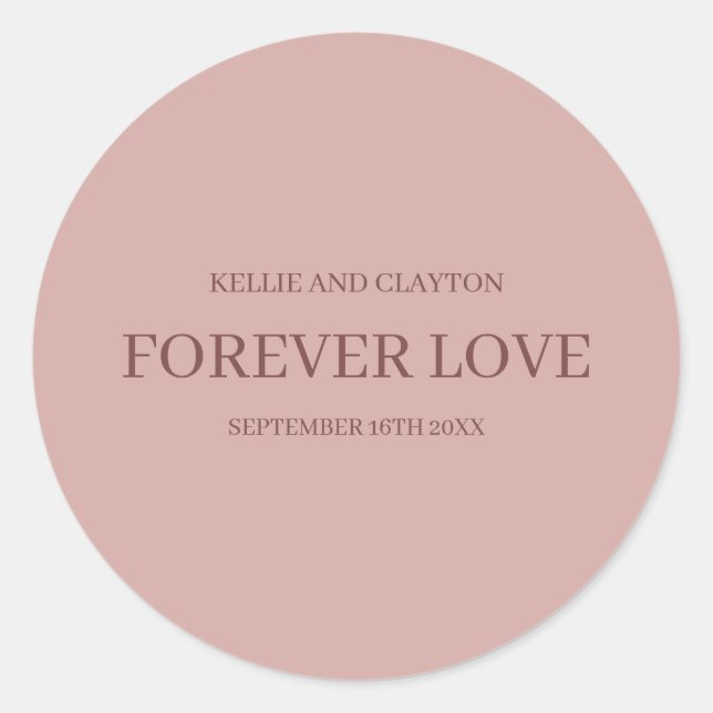 Cinnamon Rose Moderne Minimalistische Hochzeit Runder Aufkleber (Vorderseite)