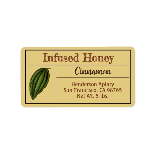 Cinnamon Spice Amber Gold infundierte Honey Jar Adressaufkleber (Vorne)