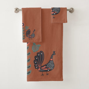 Cinnamon Stick Brown und skandinavisches Muster Badhandtuch Set