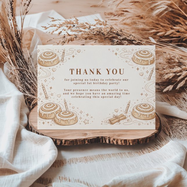 Cinnamon Swirl Little Bun 1st Birthday Dankeskarte (Von Creator hochgeladen)