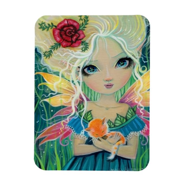 Cinnamon's Fairy Cat and Fairy Art Molly Harrison Magnet (Vertikal)
