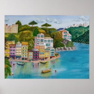Cinque Terre Coastline Watercolor Poster