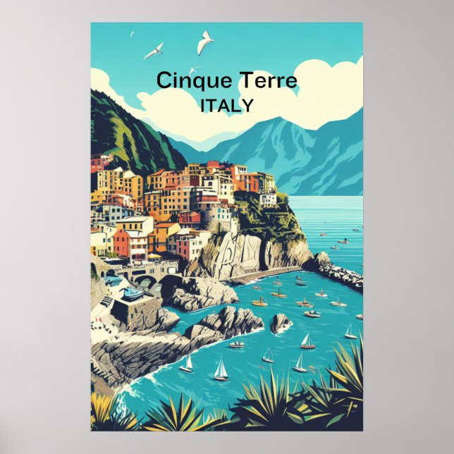 Cinque Terre Digital Poster - Küstenwache Kunst (Vorne)