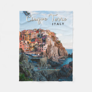 Cinque Terre Italien Aquarell Vintage Fleecedecke