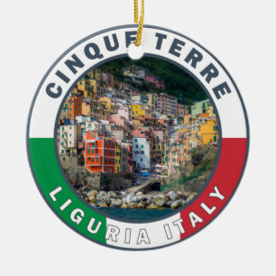 Cinque Terre Italien Aquarell Vintage Kreis Keramik Ornament
