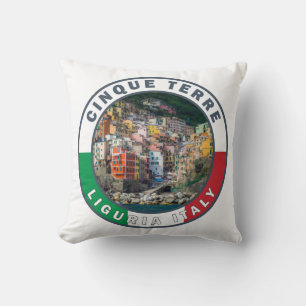 Cinque Terre Italien Aquarell Vintage Kreis Kissen