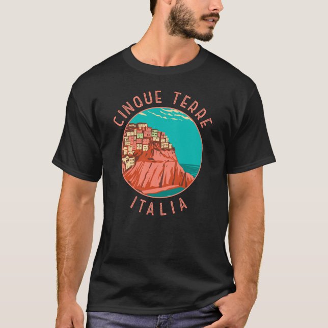 Cinque Terre Italien Distressed Circle Vintag T-Shirt (Vorderseite)