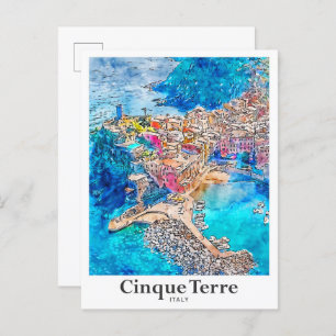 Cinque Terre Italien Reisen Wasserfarbenhandgezeic Postkarte