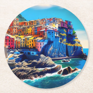 Cinque Terre, Italien Runder Pappuntersetzer