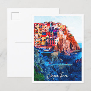 Cinque Terre Italien Schöne Wasserfarbenwelt Postkarte