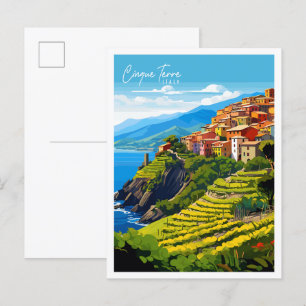 Cinque Terre Italien vintage Reiseillustration Postkarte